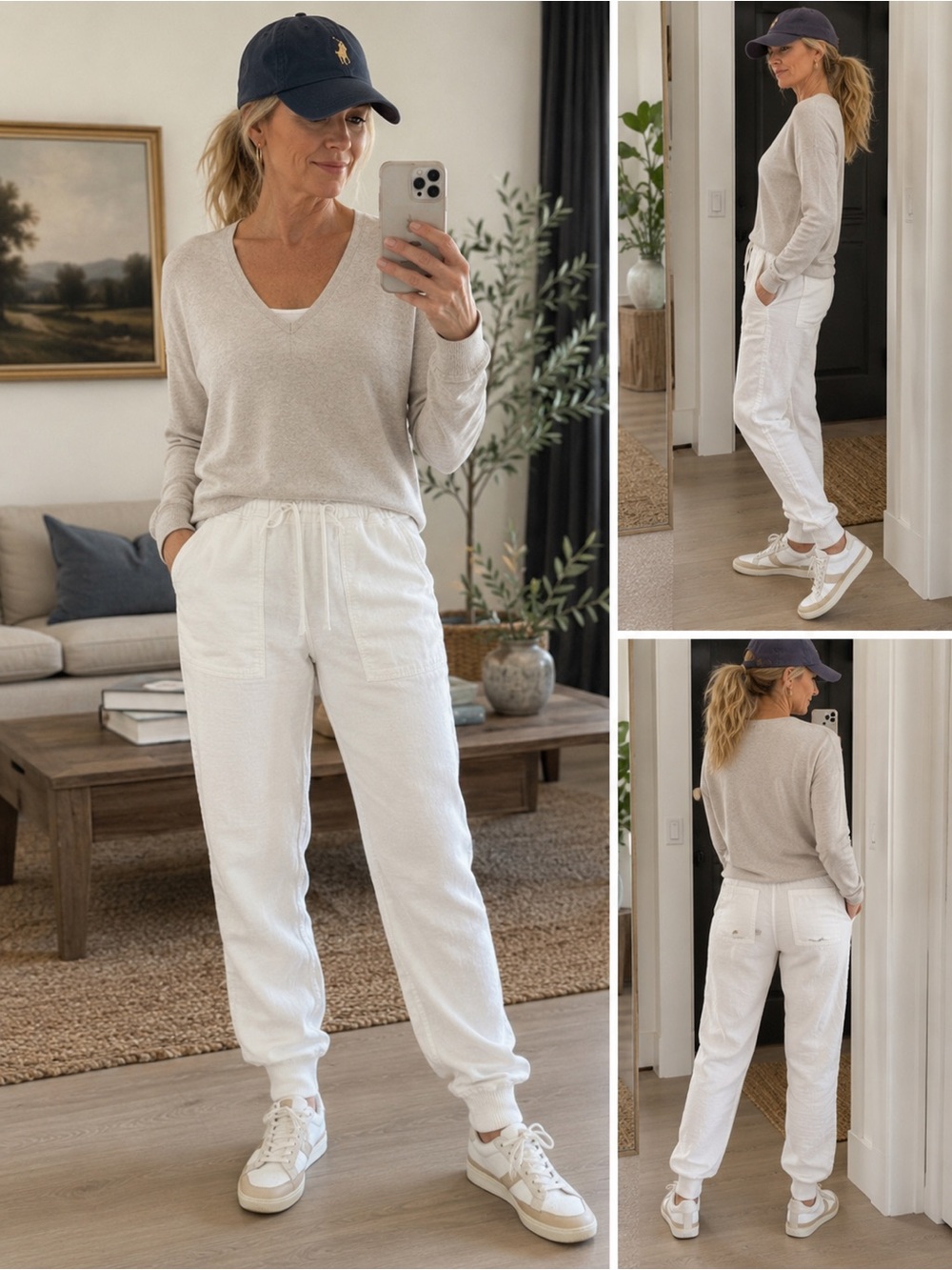 James Perse Standard White Linen Lyocell Jogger Pants Size 1 Cuffed Utility